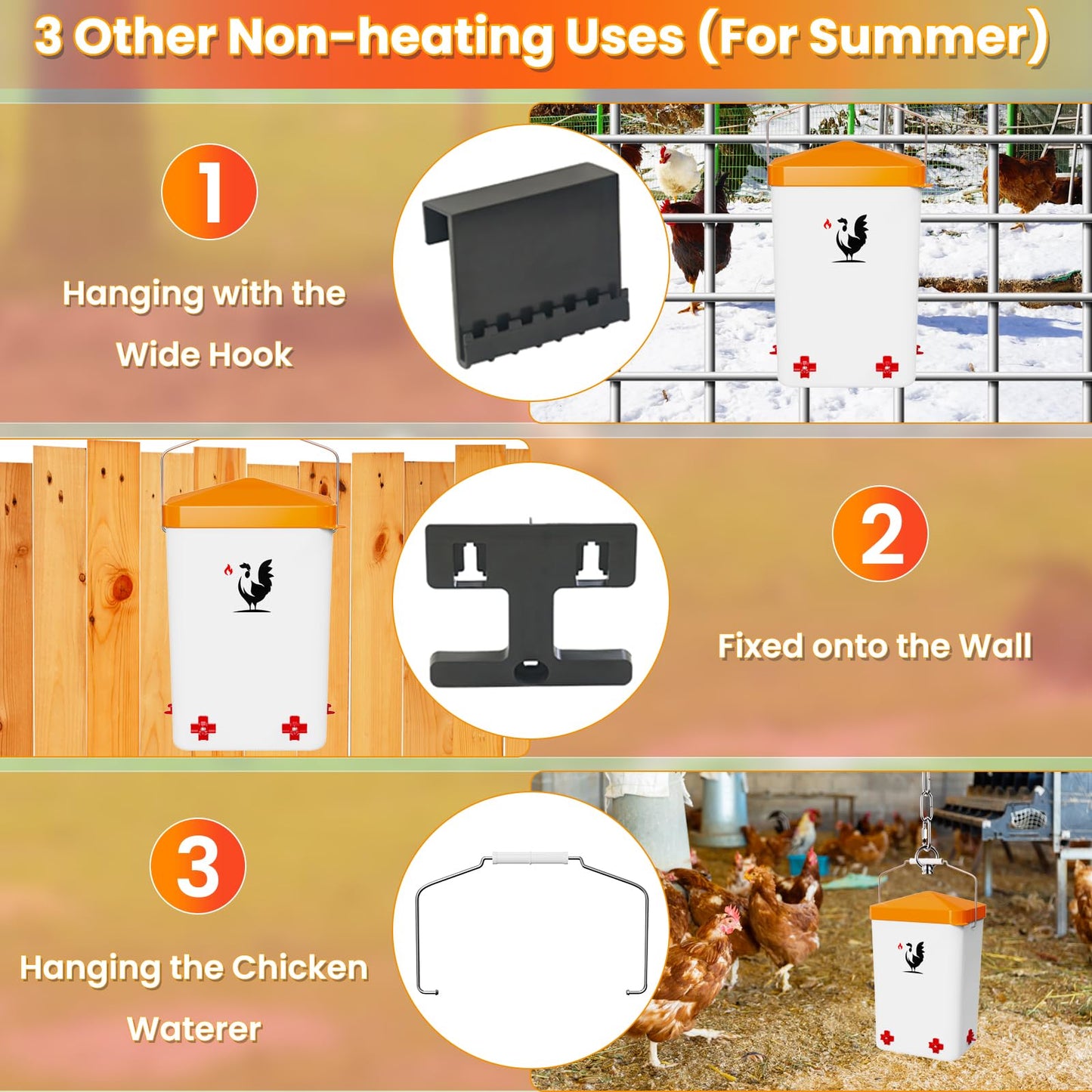 Heated Chicken Waterer, 3.2 Gallon Poultry Water Heater for Winter with 4 Horizontal Nipples, Thermostatically Controlled, 4 Adjustable Heights, Anti-Freezing Watering System for Coop Accessories