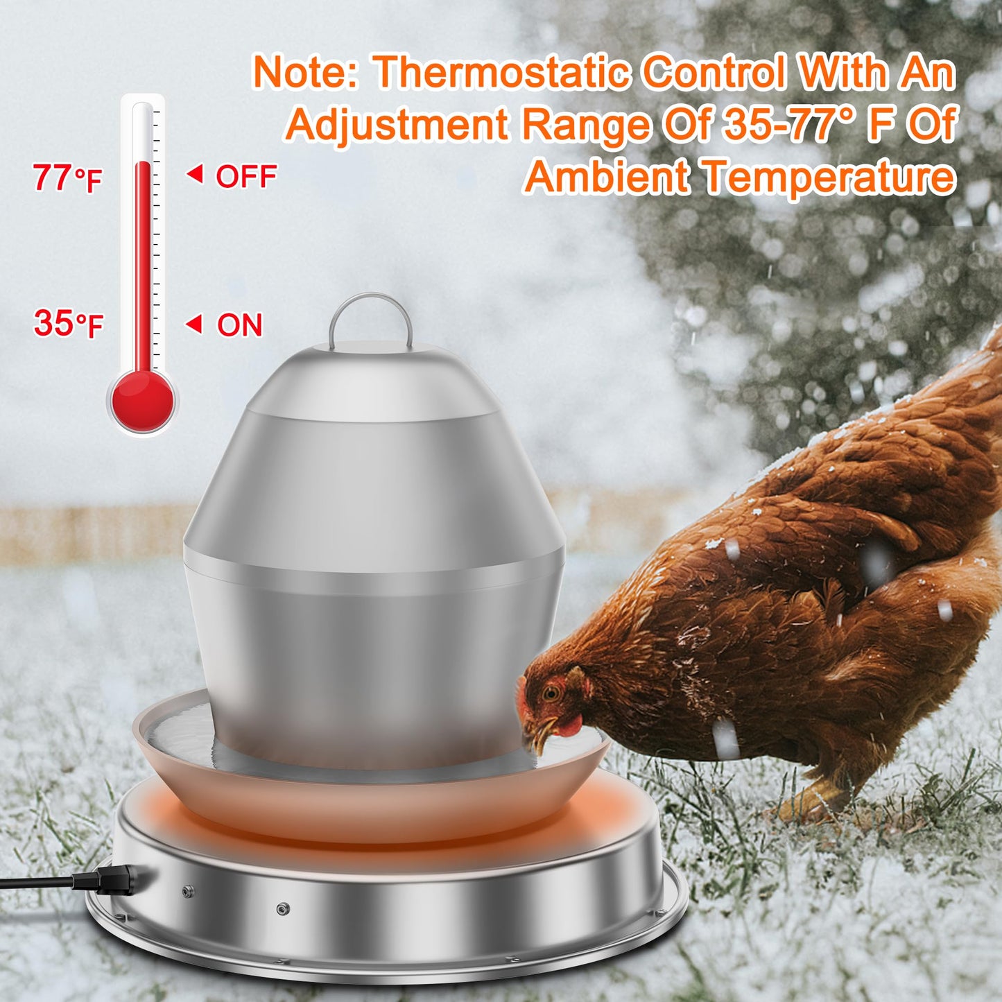ZenxyHoC 11in Chicken Water Heater for Drinker, 110W Poultry Waterer Heated Base for Metal Drinking Fountains