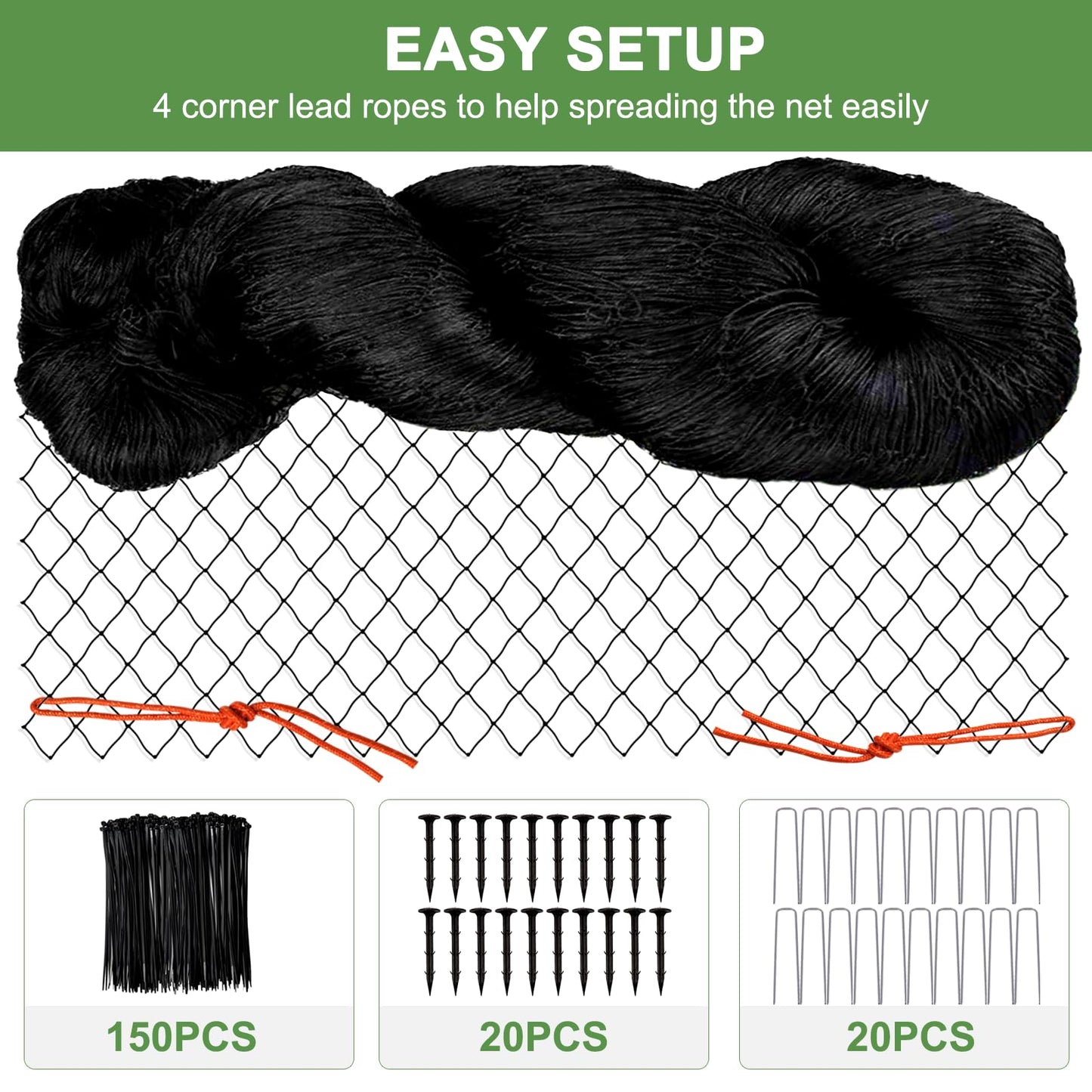 Heavy Duty Garden Netting - 100'x100' Poultry Netting for Chicken Coop, 3/4 Inch Mesh, Protects Fruits, Vegetables Against Squirrels, Deer