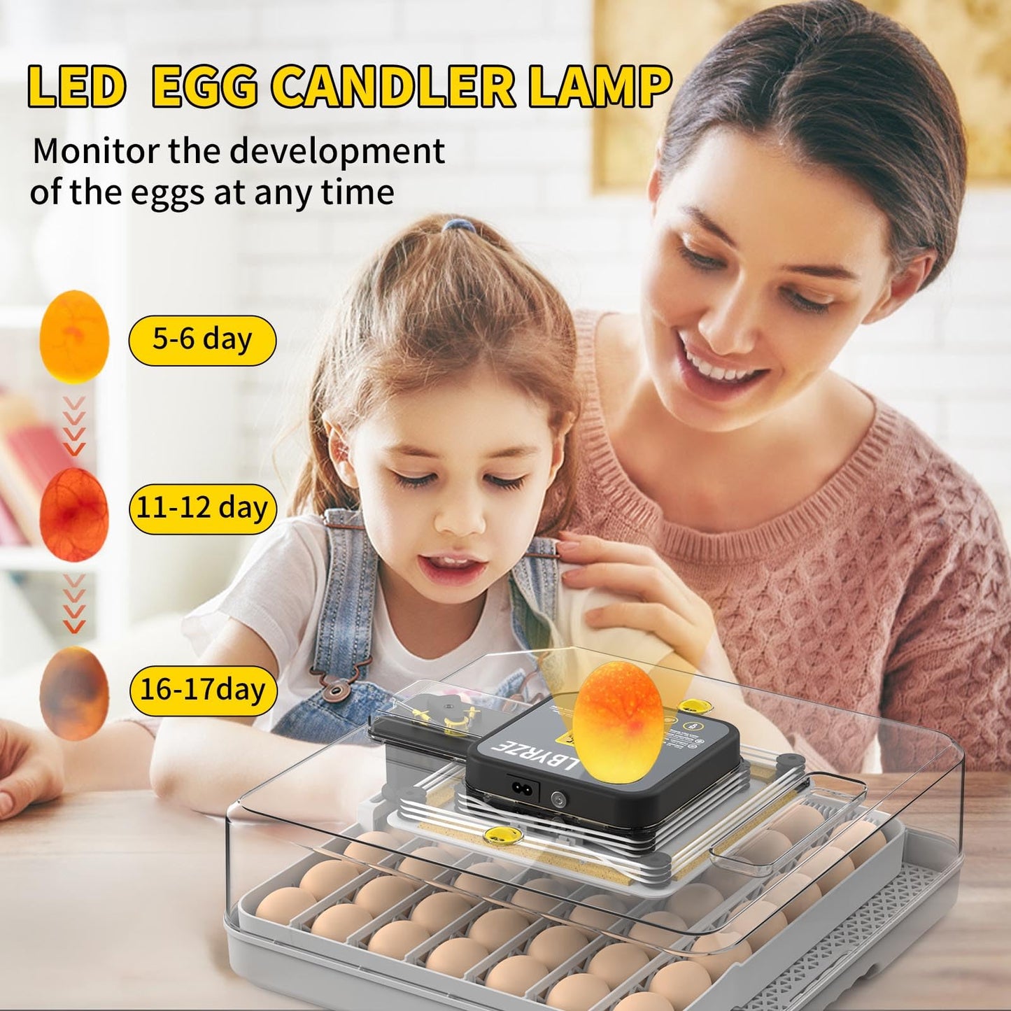 LBYRZE 48 Egg Incubators for Hatching Eggs,360° View Incubator with Automatic Egg Turning and Humidity Control,Quail Duck Chicken Incubators