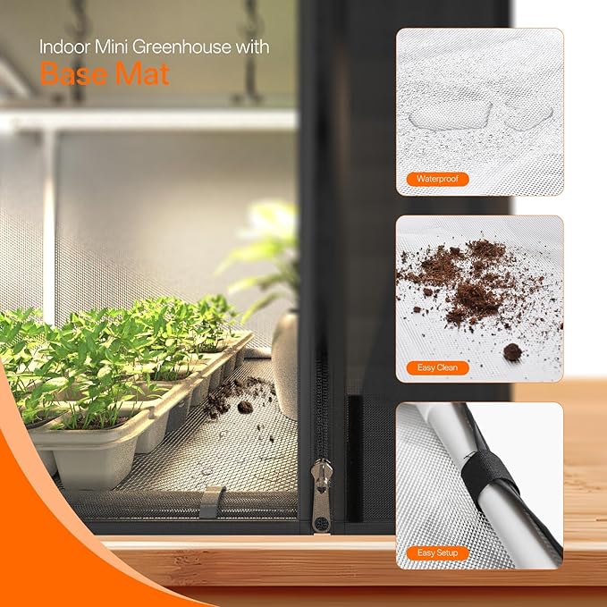 Bstrip Indoor Greenhouse with Grow Light, Mini Grow Tent with Oxford Fabric, Waterproof Base Mat&Ventilation Window for Seed Starting&Plant Growth, 18W Grow Light with Timer, 23.8"x15.7"x20.5"