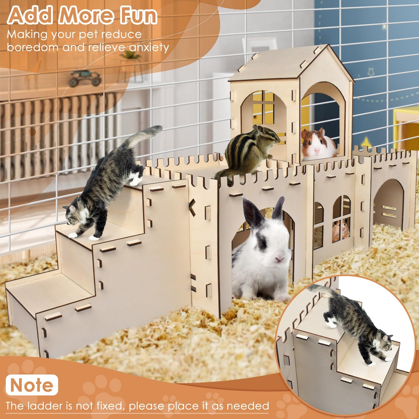Bissap Wooden Rabbit Hideout Castle, Extra Large Bunny Houses and Hideouts Indoor Outdoor Rabbit Hidey Habitat for Bunnies Chinchillas Hamsters Guinea Pigs Detachable Small Animal Play Hideaway Hut