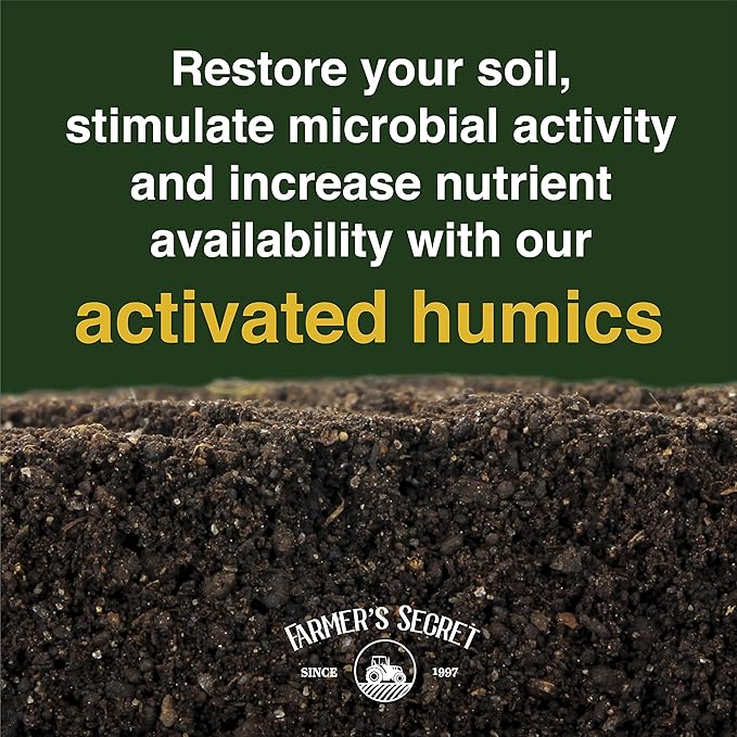 Farmer’s Secret Soil Revitalizer (128oz) - Organic (OMRI Listed) Dirt Health Booster - Liquid Compost Soil Amendment - Activated Humic Acid - Great for Fall Application