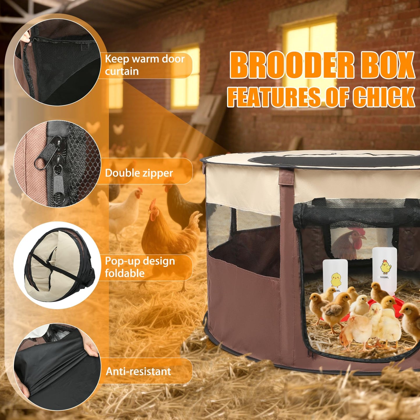 Chicken Brooder Box for Chick Starter Kit - 2025 Upgrade XL (Extra Large) Double Door Chick Brooder Pen/Chicken Playpen/Holds Up to 20 Baby Chicks, Ducklings, Quail
