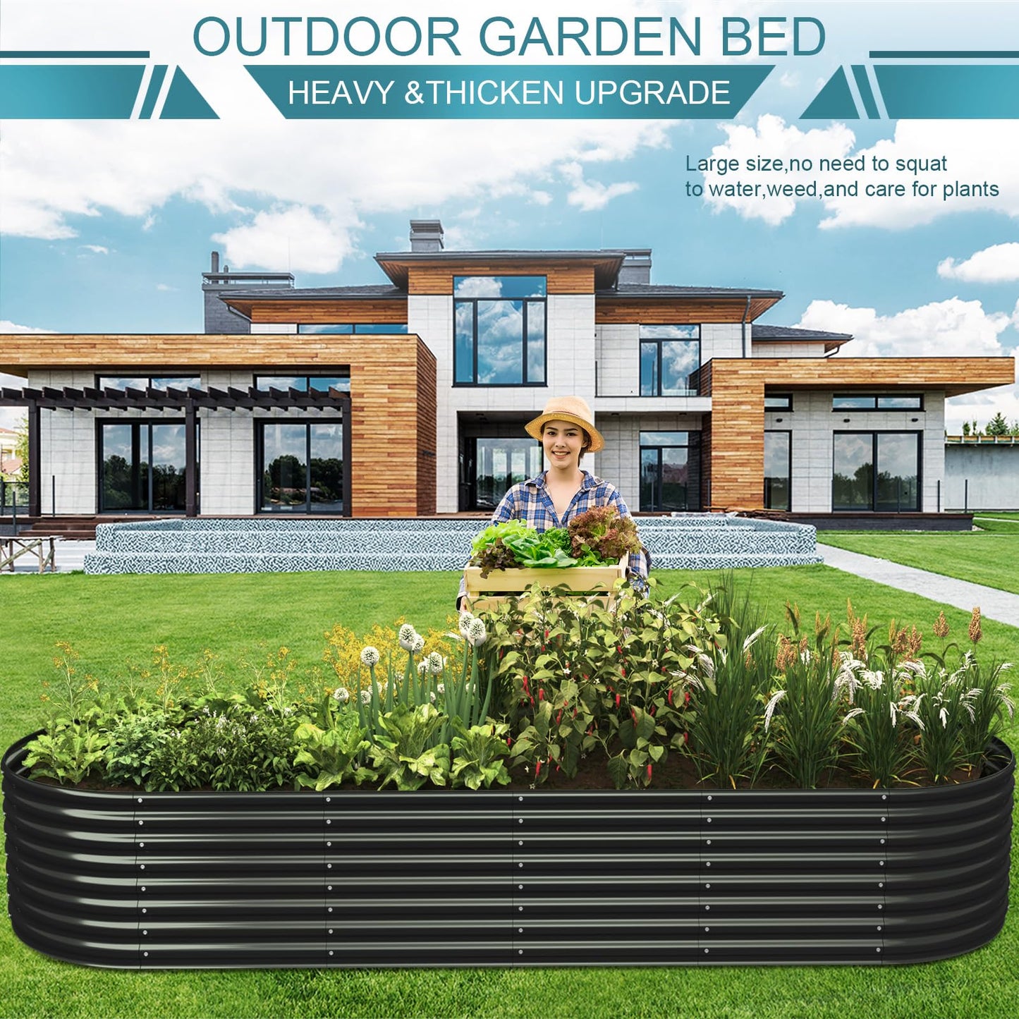 FRIZIONE 9FT(L)×3FT(W)×2FT(H) Galvanized Raised Garden Bed Outdoor, Metal Raised Garden Beds for Flower, Raised Planter Box Outdoor for Herb, Vegetable-Gray