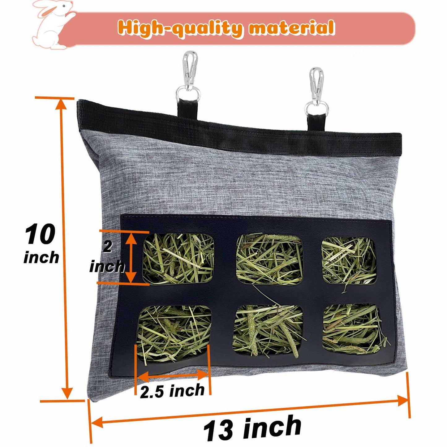 Rabbit Hay Feeder Bag, Upgraded Bunny Guinea Pig Hay Feeder, 600D Oxford Fabric Hay Holder for Small Animal Rabbit Guinea Pig Chinchilla Cage