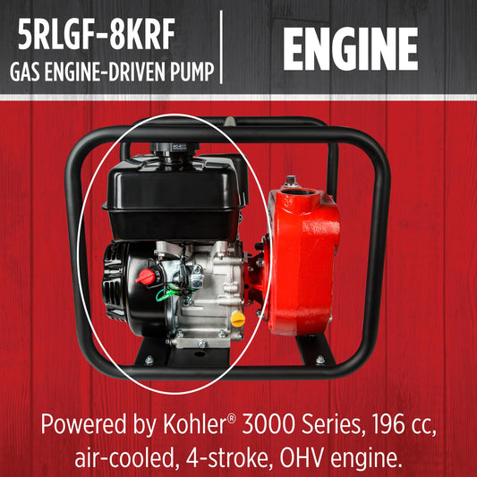 Red Lion 5RLGF-8KRF 196cc, 170 GPM, Cast Iron Kohler Gas Engine-Driven Agricultural Chemical Transfer Pump, Red, 617032
