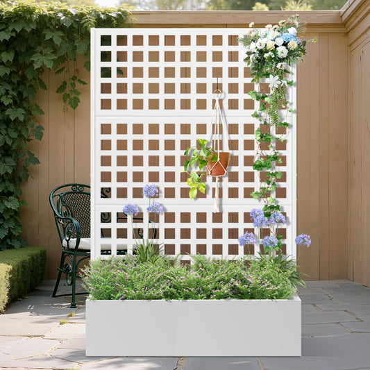 TOAOTBNBO Metal Planter Box with Trellis, Heavy-Duty Raised Garden Bed for Climbing Plants, Drainage Hole, Outdoor Planter Box with Privacy Screen，47''L×16''W×71''H
