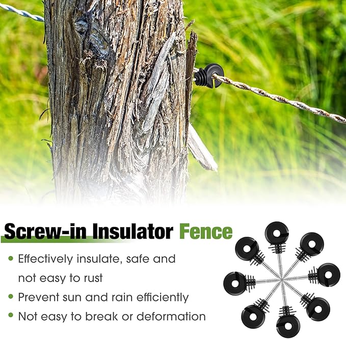 300 Pcs Black Electric Fence Insulator with 1 Pcs Insulator Socket Tool Screw in Insulator Fence Ring Post Wood Post Insulator Electric Fence Insulator Ring with Insulator Socket Tool for Animal Fence