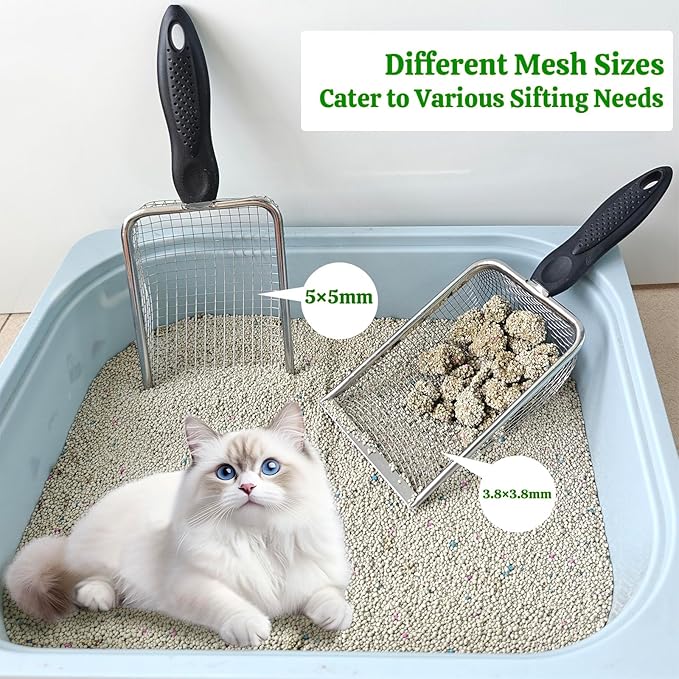 KOROI Chicken Poop Scooper - 2 Pack Chicken Coop Poop Scoop Shovel with 3.8mm & 5mm Mesh,Metal Chicken Coop Cleaning Tool,Sifting Rake for Chicken Litter, Sand, Chicken Coop Supplies