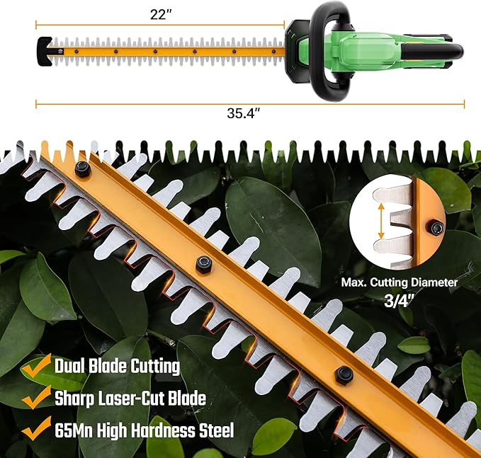 WORKPROX 20V Cordless Hedge Trimmer, Electric Bush Shrub Trimmer, 22" Dual-Action Blade and 3/4" Cutting Capacity with Safety Lock, Great for Garden, Yard, 2.0Ah Battery & Charging Cable Included