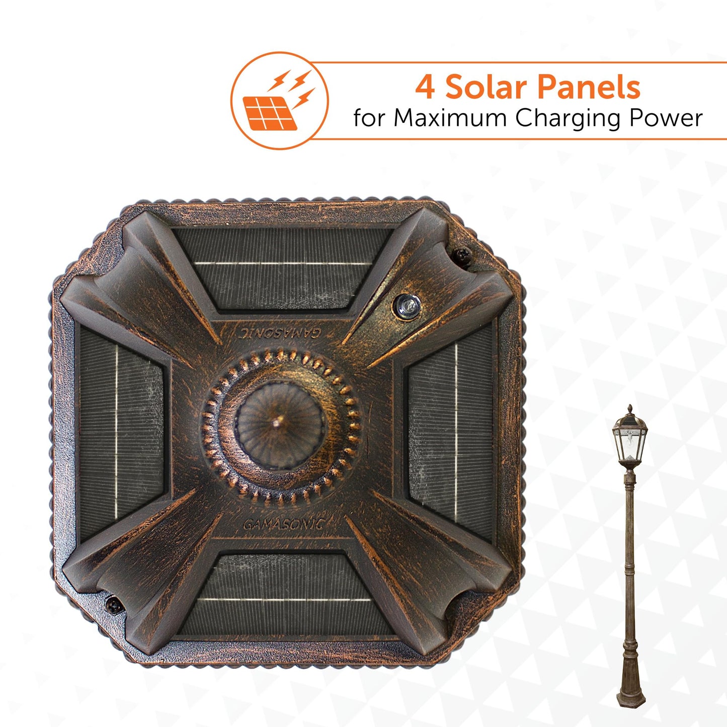 Gama Sonic Outdoor Solar Lamp Post Light, Weathered Bronze Aluminum and Beveled Glass Panels, 10-Year Royal Bulb, Warm White LED with Omni-Direction Reflector, 87" Height, 98B301 (Upgraded Panel)