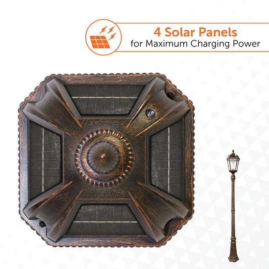 Gama Sonic Outdoor Solar Lamp Post Light, Weathered Bronze Aluminum and Beveled Glass Panels, 10-Year Royal Bulb, Warm White LED with Omni-Direction Reflector, 87" Height, 98B301 (Upgraded Panel)