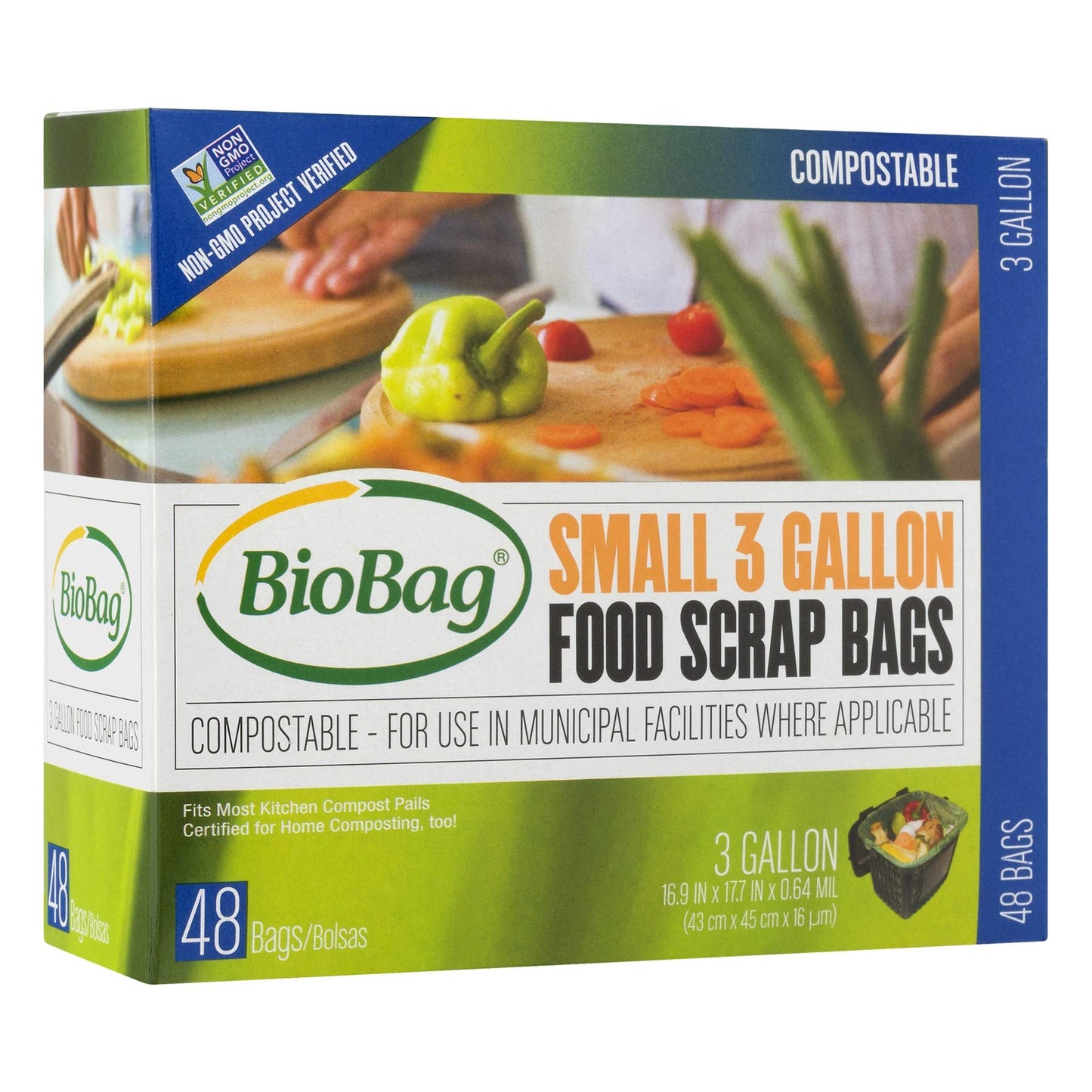 BioBag (USA), The Original Compostable Bag, 3 Gallon, 576 Total Count (12 Boxes of 48 Count), 100% Certified Compostable Kitchen Food Scrap Bags, Kitchen Compost Bin Compatible, Value Pack