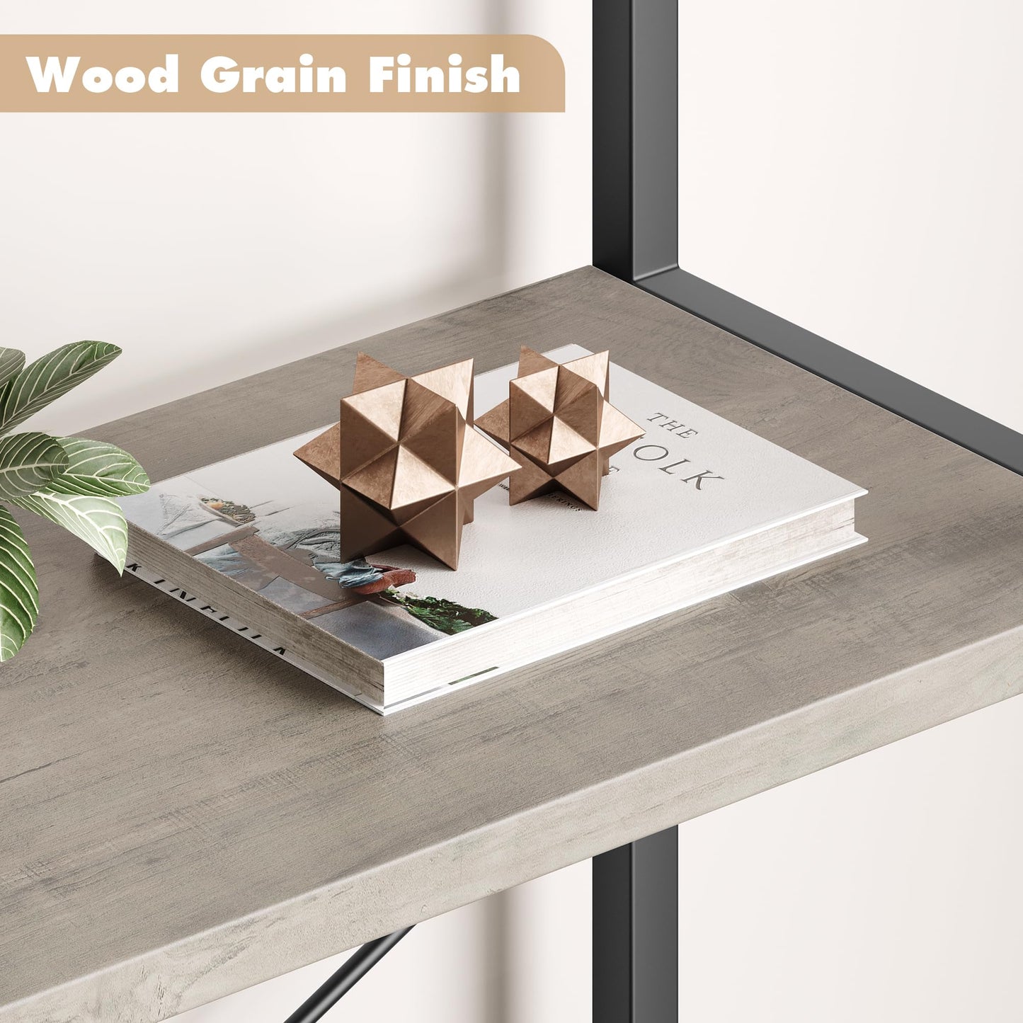 IDEALHOUSE Bookshelf 5 Tier Bookcase Arched Display Racks Tall Standing Bookshelves Metal Frame Modern Storage Rack Shelf Large Wood Book Shelf for Bedroom, Living Room, Home Office