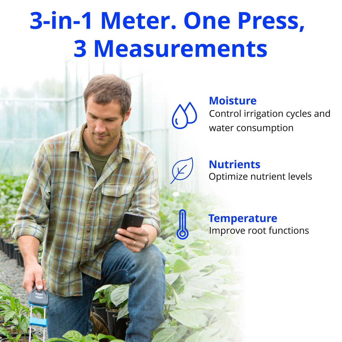 Bluelab Pulse Meter - Handheld Digital Soil Meter Measures Nutrients (TDS), Moisture & Temperature directly from the Root Zone - Grow Healthier Plants with Fast, Accurate Measurements