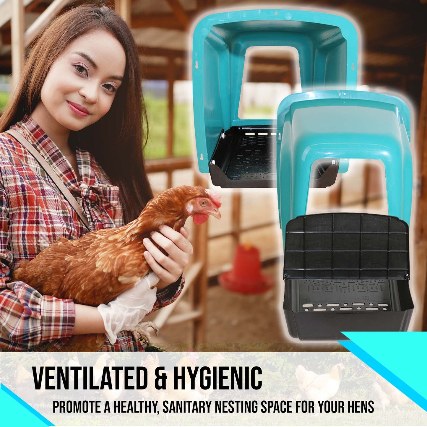 TOSSCA Nesting Boxes for Chicken Coops | Roll Away Hen House for Laying Eggs | Durable Plastic Chick Brooder Box with Perch & Pull Out Egg Tray for Poultry Farm | Chicken Coop Accessories (Pack of 5)