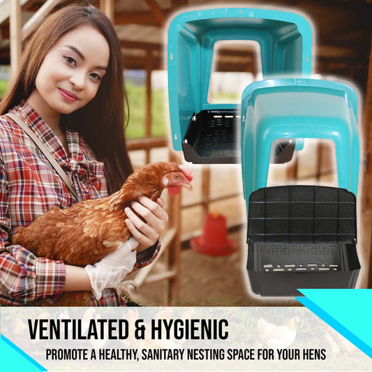 TOSSCA Nesting Boxes for Chicken Coops | Roll Away Hen House for Laying Eggs | Durable Plastic Chick Brooder Box with Perch & Pull Out Egg Tray for Poultry Farm | Chicken Coop Accessories (Pack of 5)
