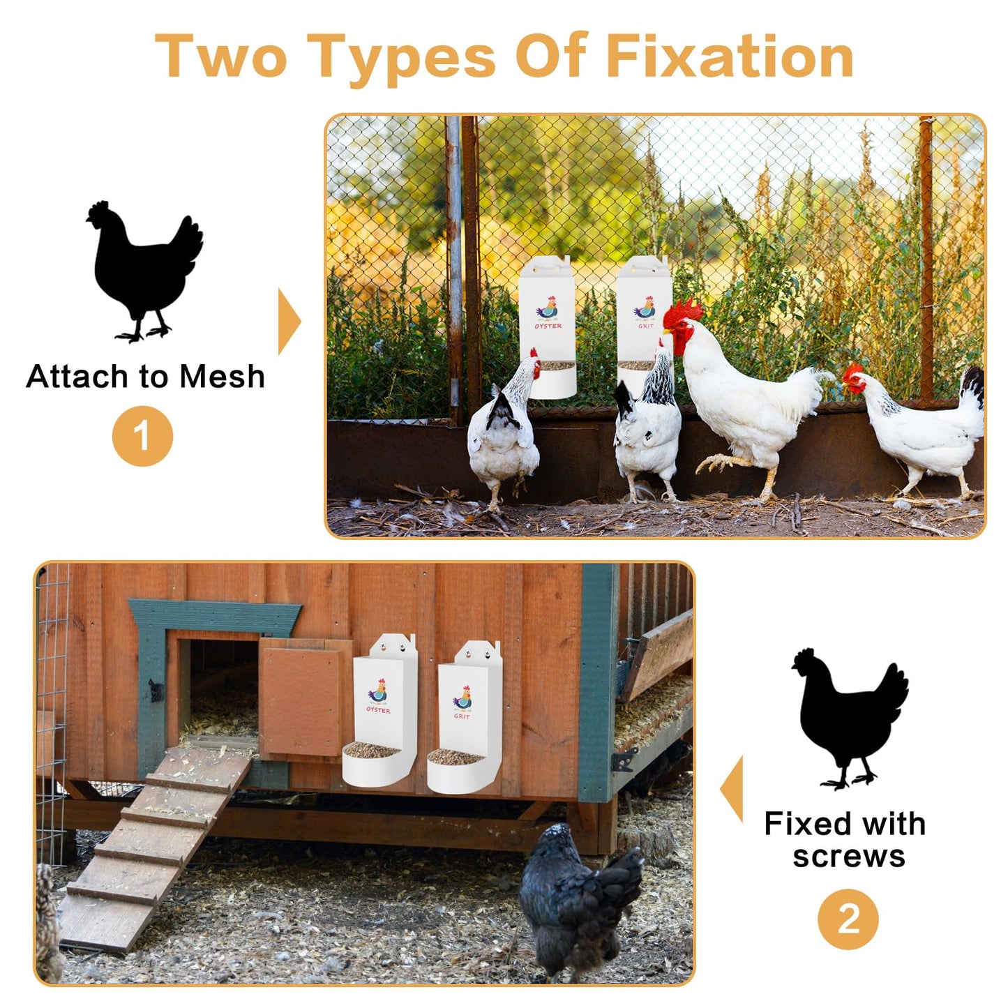 Chicken Grit and Oyster Shell Feeder,Metal Automatic Chicken Feeder,Chicken coop Accessories Poultry feeders, Suitable for Quail, Pigeons, Doves, Chicks, and Adult Chickens（2 Pcs）
