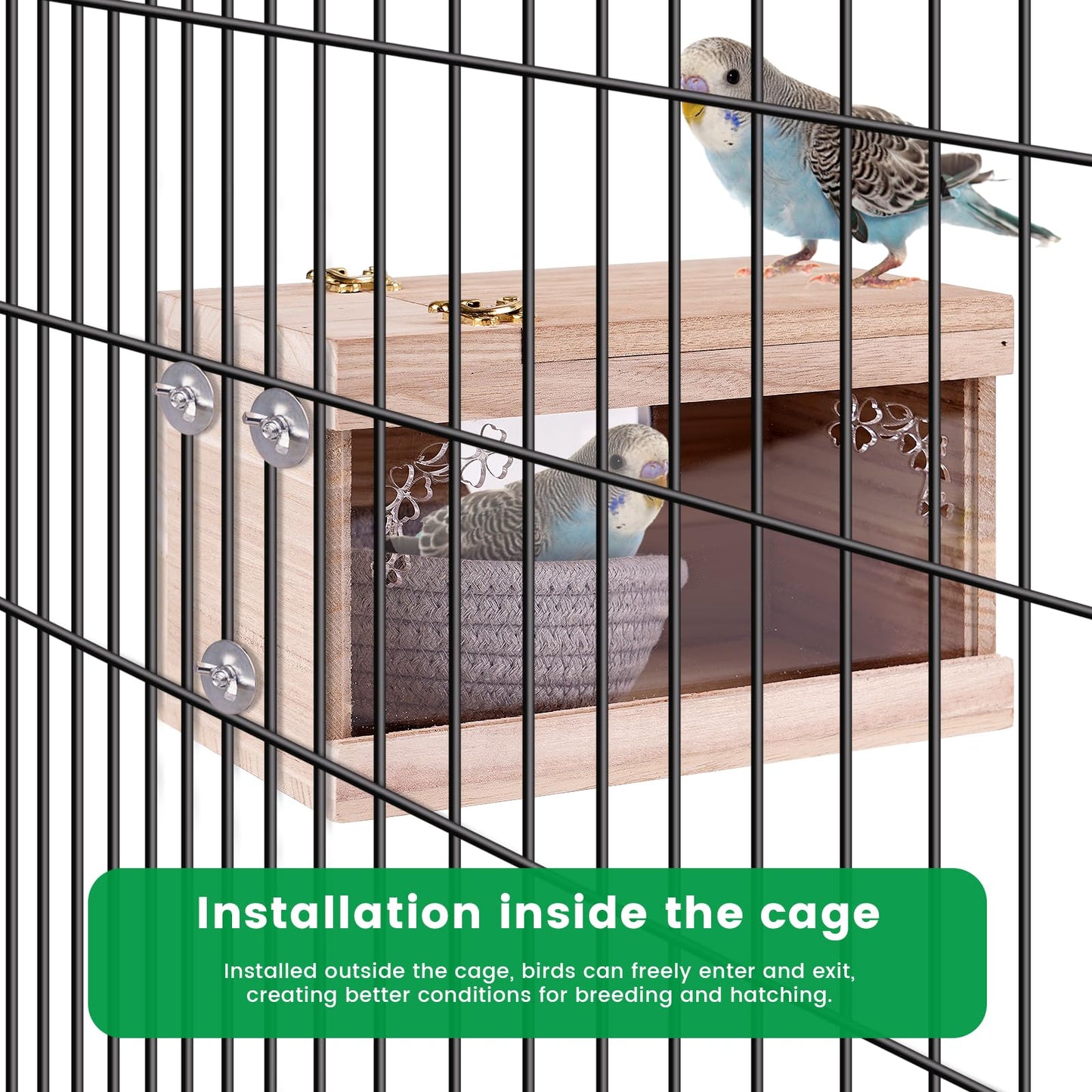 Parakeet Nesting Box for Cage Bird Breeding Box for Parakeet Nest, Large Nesting Box Inside Cage with Wooden Board for Lovebirds Budgie Conure Parrot Cockatiel Bird Accessories