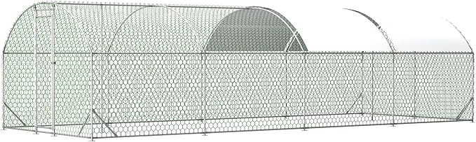 Large Metal Chicken Coop, Walk-in Chicken Run Pen with Waterproof Anti-UV Cover, Dome Roof Poultry Cage for Outdoor, Backyard, Farm (26'W x 9'L x 6'H)