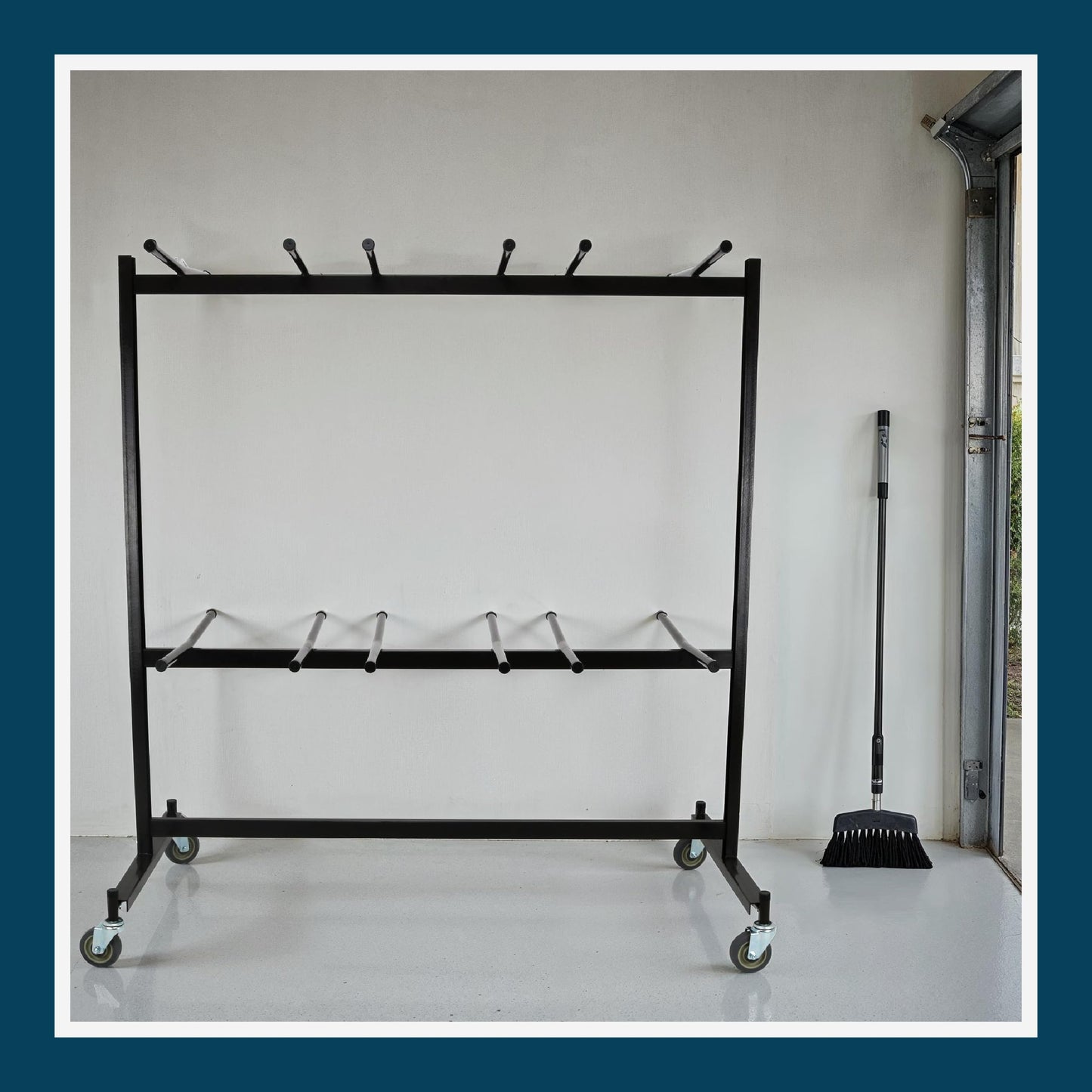 OEF Furnishings OEF84 Series Folding Chair Cart – Heavy-Duty Two-Tier Steel Dolly Rack with Wheels (84 Chairs, Standard Height, Hanging Storage)