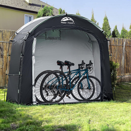 Happy Travel Bike Storage Shed Tent, Waterproof Portable Bicycle Cover with 30% More Top Storage Space for 2/3/4/5 Bikes,Clips Easy Setup Outdoor Sheds Shelter for Motorcycle, Garden Tools, Lawn Mower
