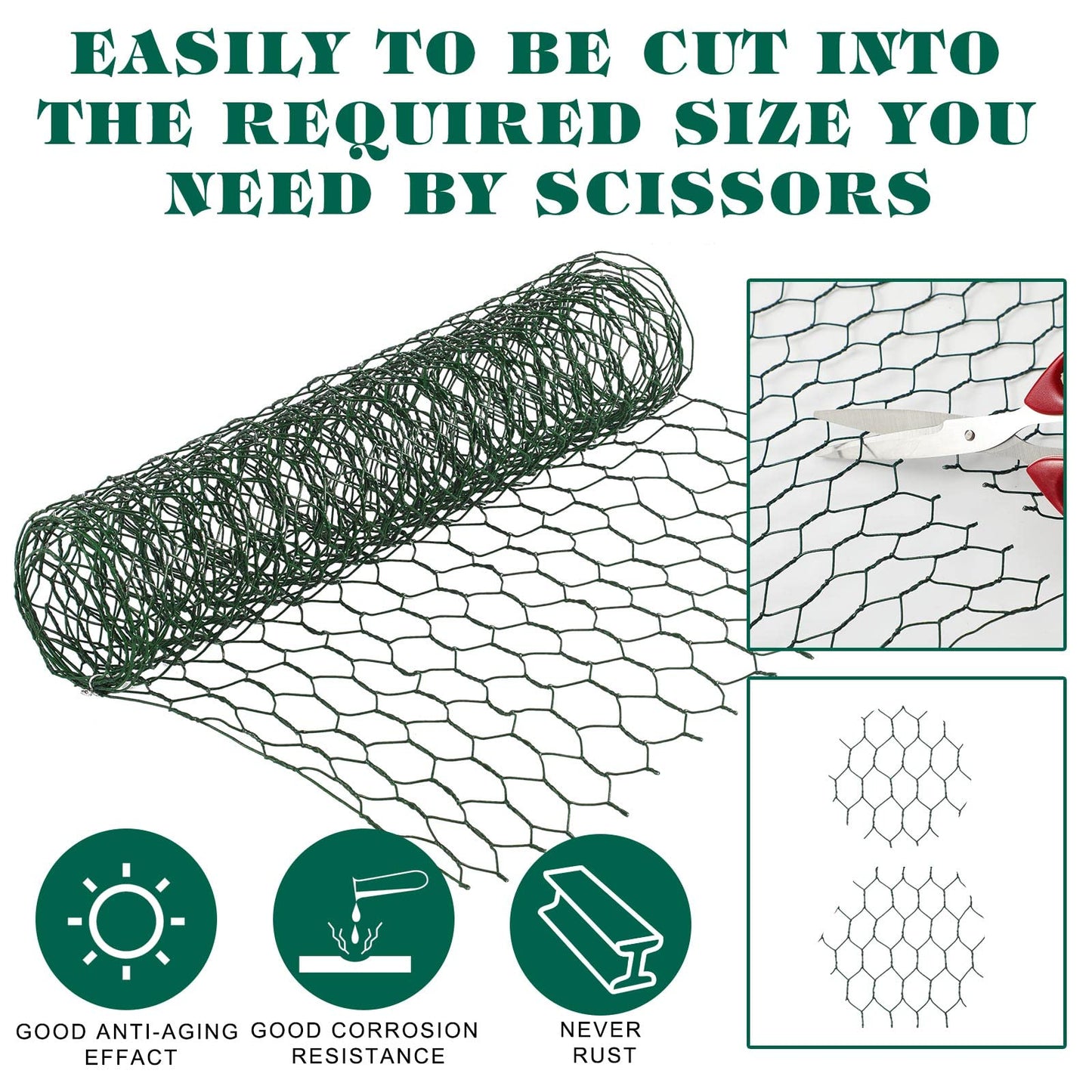 Amylove 2 Pack Chicken Wire for Floral Arrangements 0.6 Inch Hexagonal Galvanized PVC Coated Netting Wire Fence for Crafts Poultry Garden(12 x 48 Inch)