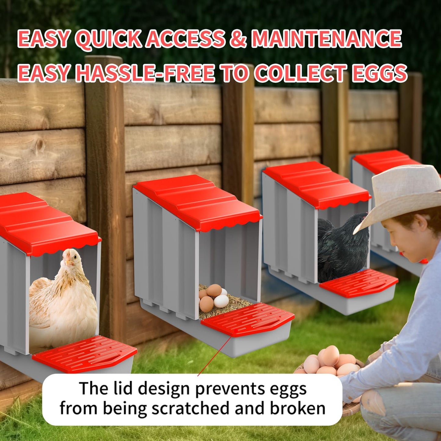 DETODDA Chicken Nesting Boxes for Laying Eggs, Roll Out Nesting Boxes for Chickens, Chicken Laying Boxes with Egg Roll Out, Eggs Collection Area to Protect Eggs for Chicken Coop, 8 Holes