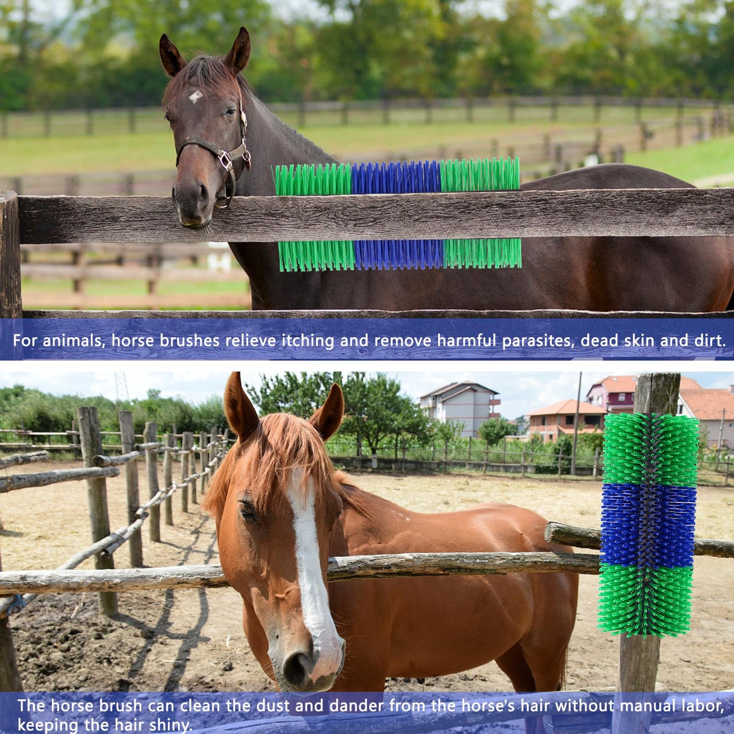 Livestock Scratching Brush,Horse Brushes for Grooming,Itch Relief Horse Scratcher Brushes Kit with Two Sets of Mounting Screws for Goat Cattle Cow Sheep Pig,1 Pack