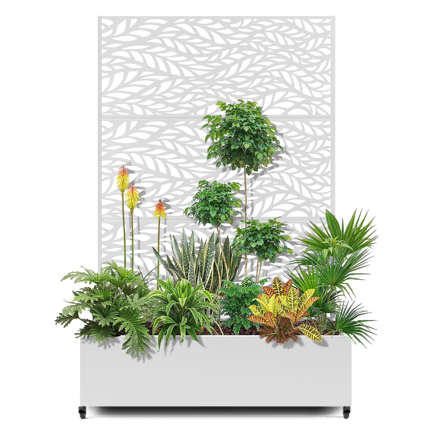 15.7"×70.9"×47.2" Metal Raised Garden Bed with Trellis and Wheels - Tall Trellis Planter Box for Climbing Plants, Vegetables & Vines - Outdoor Privacy Planters for Patio (White-Spring)