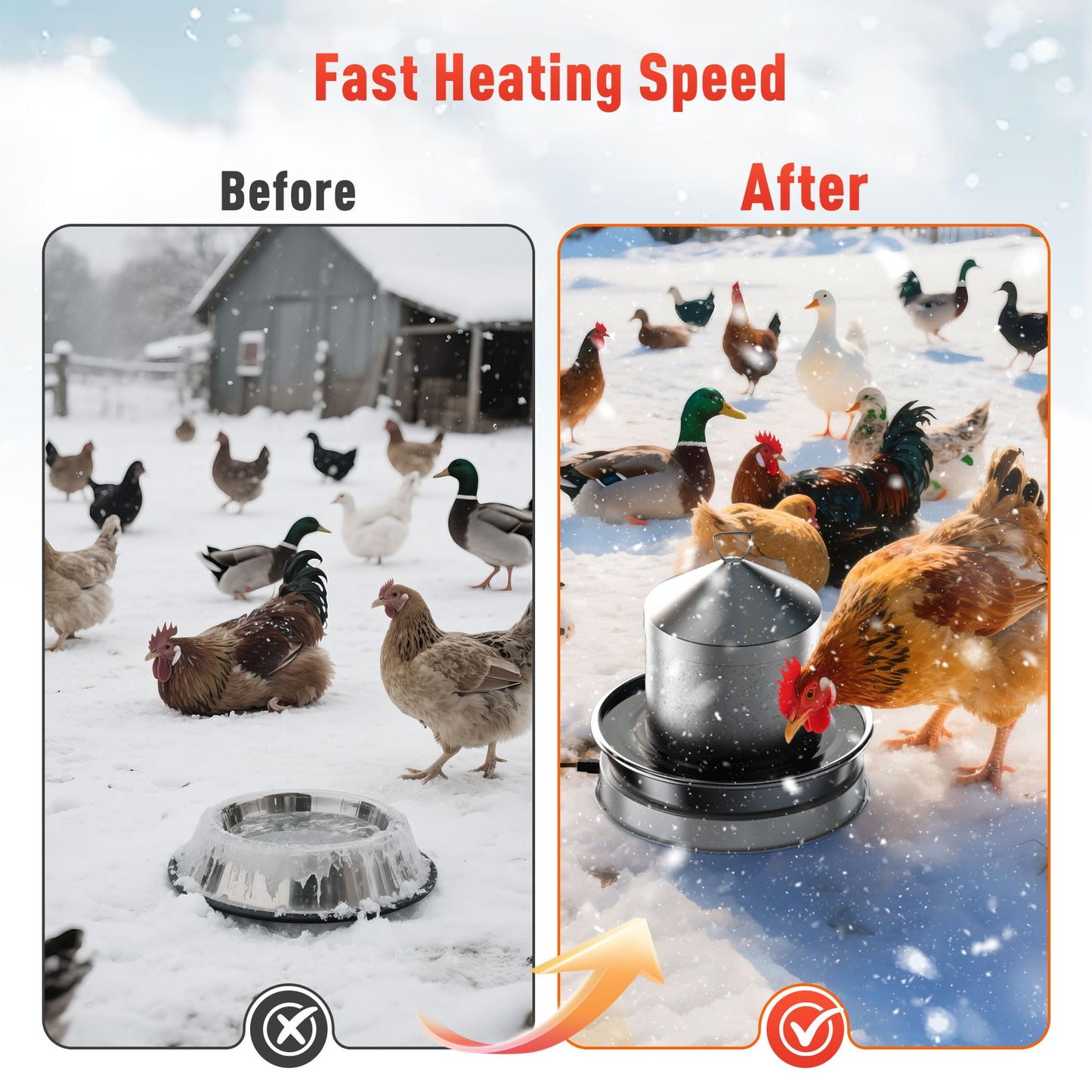 Chicken Water Heater for Winter, 110W Heated Poultry Waterer Base with Thermostat, 11 Inch Poultry Winter Deicer Heated Base with 9.8ft Power Cord, 2PCS (Silver)