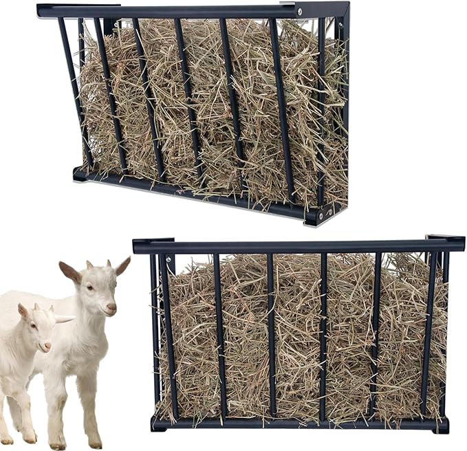 2Pcs Wall Mount Hay Rack, 27'' Long Livestock Hay Feeder with 16 Gallon Capacity, Carbon Steel Hay Feeder for Sheep, Goats, Horses, Indoor Outdoor Uses