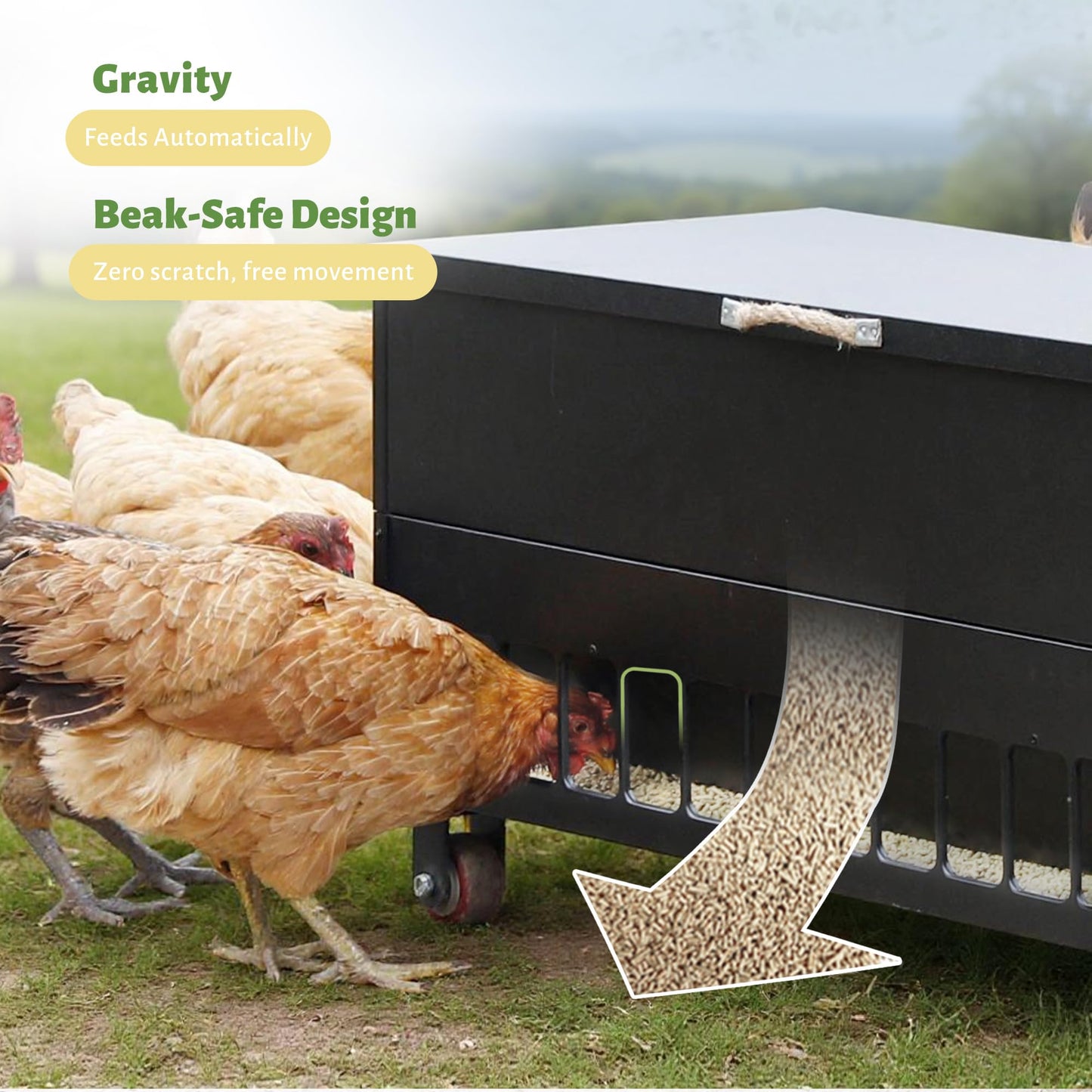 KOL 120 LB Large Chicken Feeder No-Waste, Spill Proof Portable Gravity Chicken Feeder Automatic, Dispenser, 38 Feeding Ports, No Waste Poultry Feeder for Hen Coop