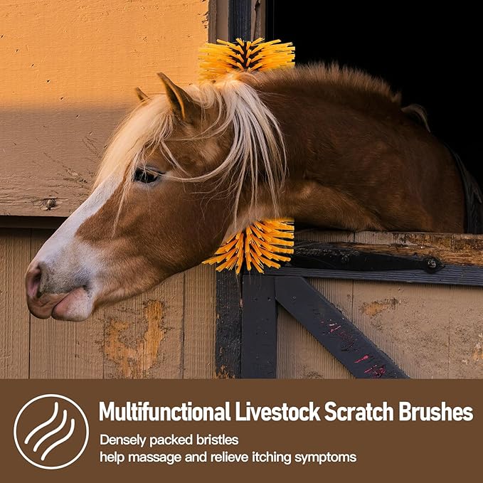 Livestock Scratching Brush, Horse Grooming Kit for Horses, Cattle, Sheep, Goats - Adjustable Grooming Massage Tool with Easy Install Kit