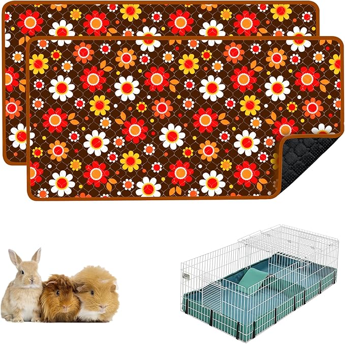 Guinea Pig Bedding, 49x24in 2 Pack Washable Guinea Pig Cage Liners, Waterproof Reusable & Anti Slip, Super Absorbent Guinea Pig Pee Pad for Midwest Cage, Small Animal, Rabbit, Bunny, Yellow