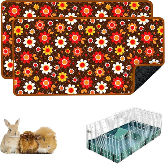 Guinea Pig Bedding, 49x24in 2 Pack Washable Guinea Pig Cage Liners, Waterproof Reusable & Anti Slip, Super Absorbent Guinea Pig Pee Pad for Midwest Cage, Small Animal, Rabbit, Bunny, Yellow