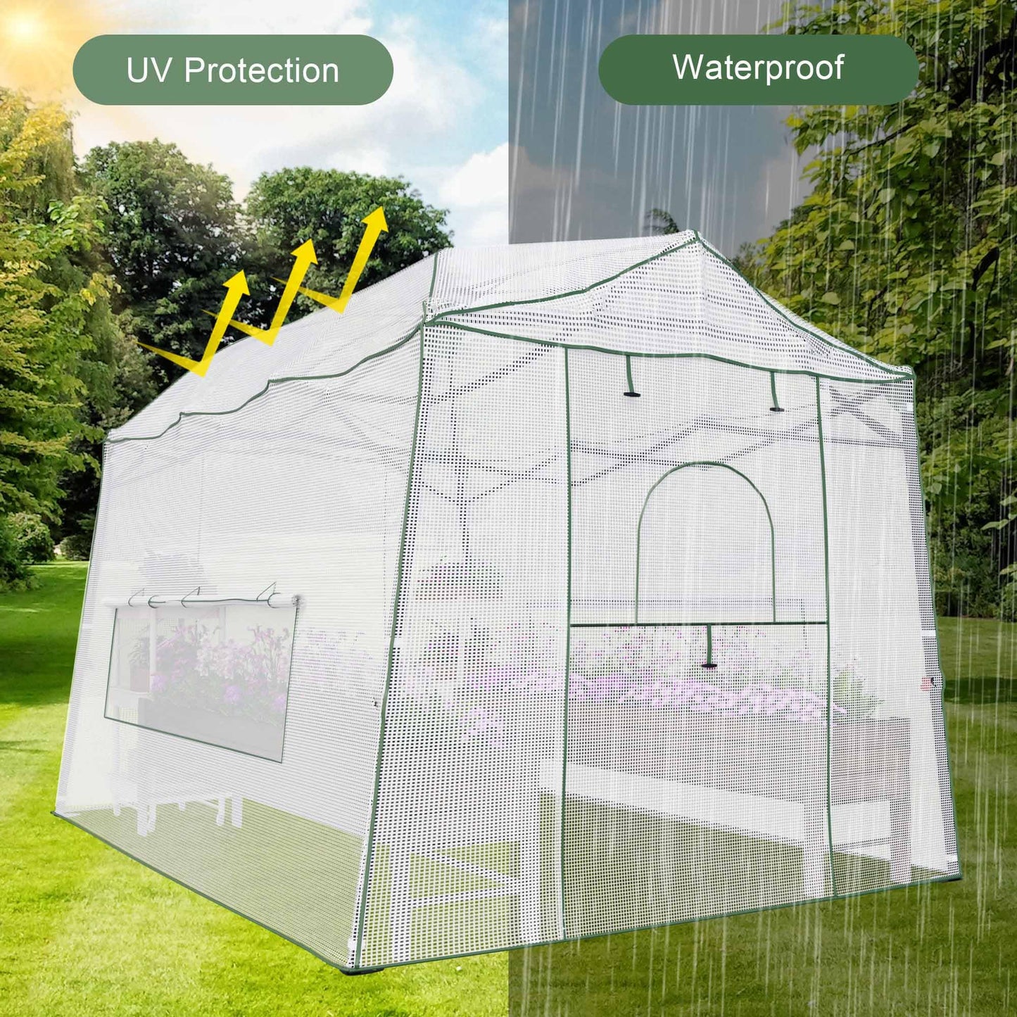 Yardsight 8.5 x 7 FT Walk-in Greenhouse, Portable Pop-up Green House 3 Adjustable Hights Heavy Duty Plant Gardening Canopy with Durable PE Cover for Indoor Outdoor (Clear and White)