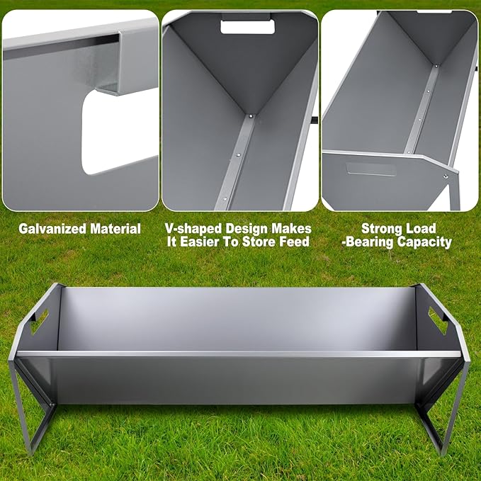 Livestock Feeding Trough 45", Heavy Duty 22 Gallon Capacity Livestock Trough, Galvanized Steel Sheep Feeder Trough for Horse, Goat, Sheep, Cattle, Cow, Alpaca