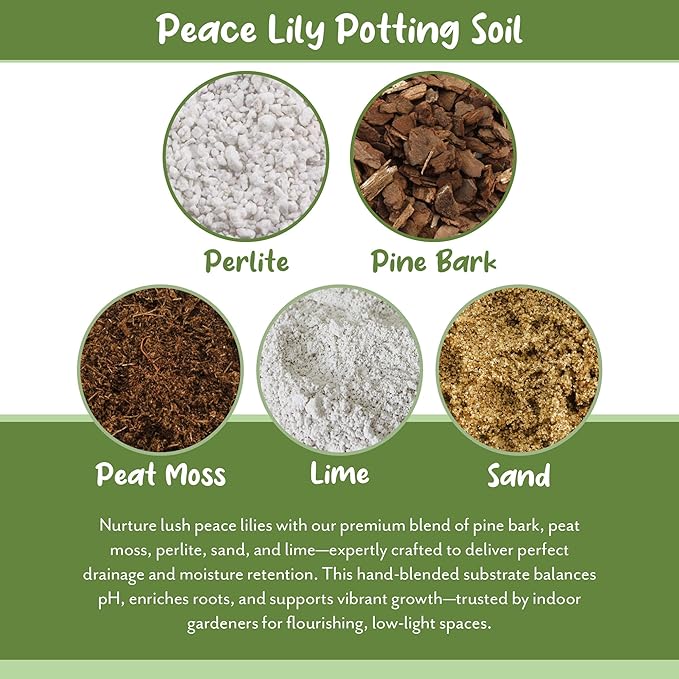 Peace Lily Potting Soil Mix (8 Quarts), for Planting, Growing, or Repotting Peace Lily Plants