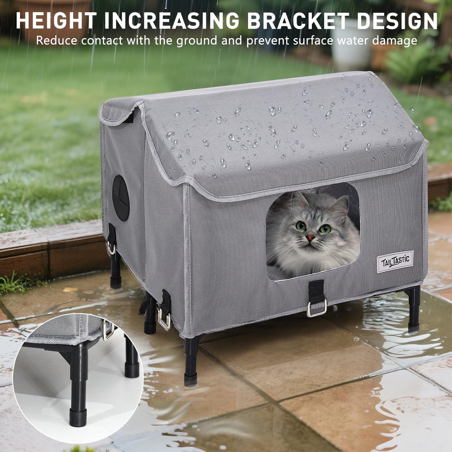 Tailtastic Heated Outdoor Cat House,Weather-Resistant Insulated Cat Shelter with Elevated Stand,Winter-Ready for Stray Cats, No Assembly Needed,17"x15"x13" (Grey)