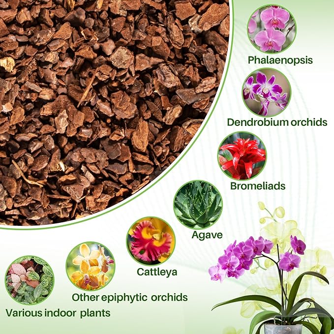 8OZ Orchid Bark Planting Soil - Sukh Orchid Potting Mix Horticultural Cypress Mulch Horticulture Dryad Pine Bark Natural Wood Chips Soil Cover for Plants Garden Orchid Medium Indoor Plants (5-12 MM)