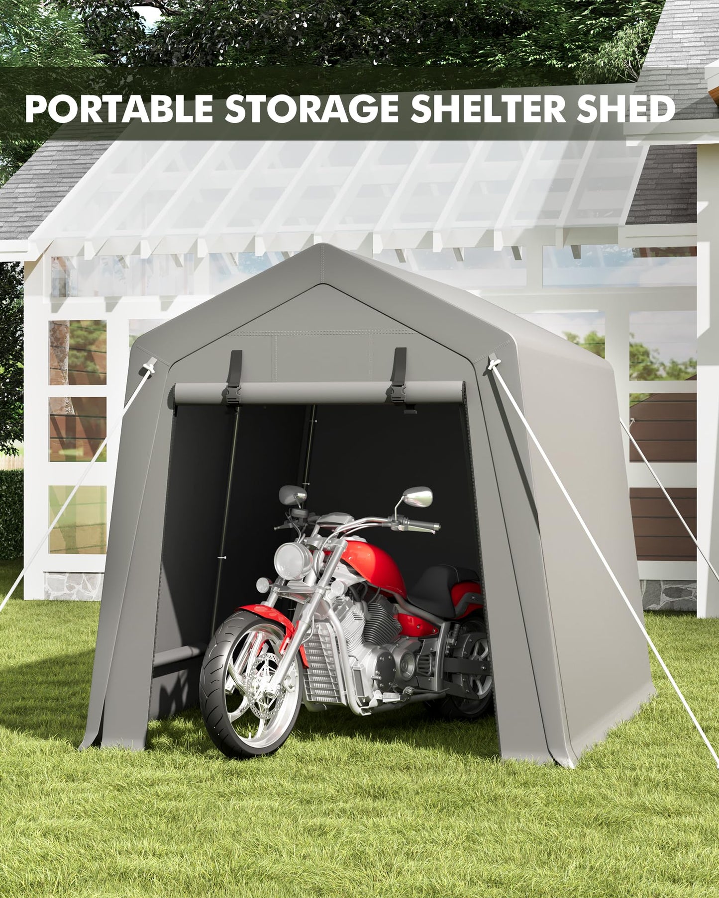 VerisShade 7 x 10 ft Carport Storage Shed, Shelter Logic with 2 Roll-up Zipper Door, Heavy Duty Waterproof Tarp, Storage Tent for Motorcycle, Bike, Garden Tools, Firewood