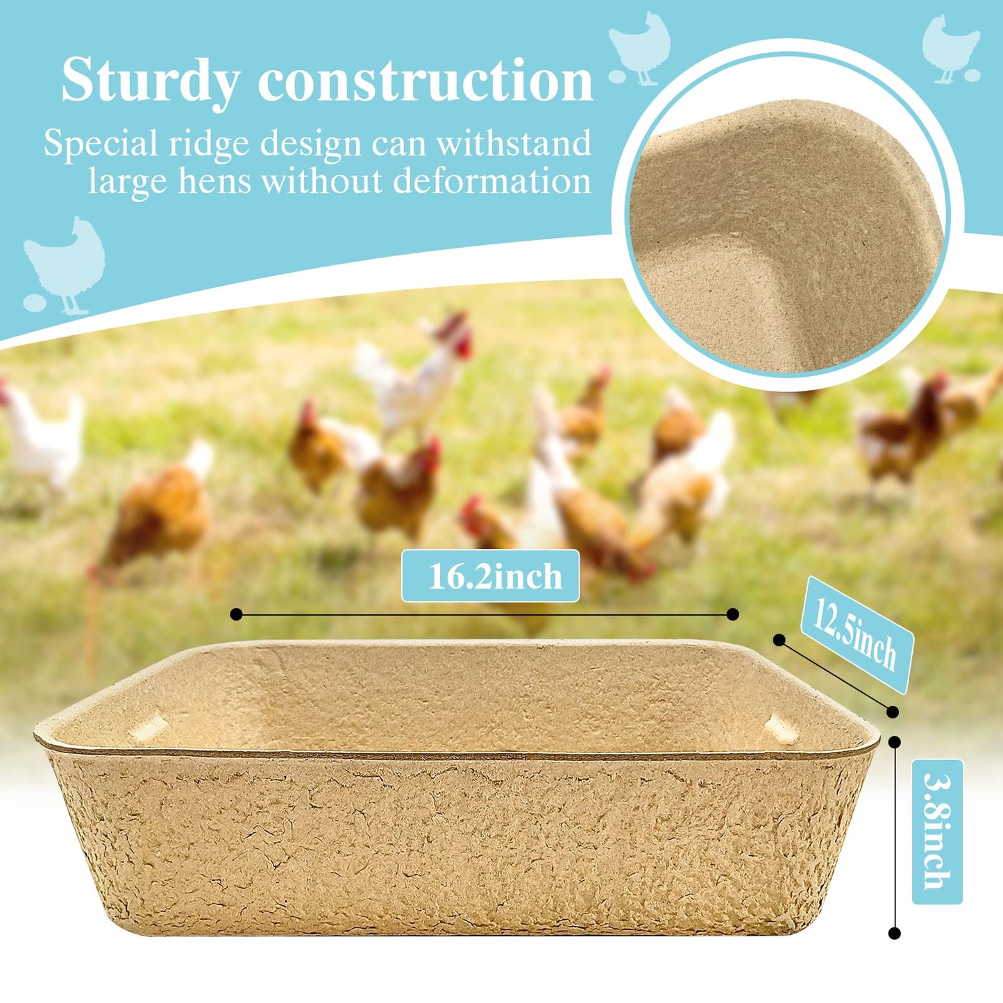 HUMUMU Disposable Chicken Nesting Box – Large (16.2" x 12.5" x 3.8") – Nesting Box for Egg Laying Hens or Disposable Litter Boxes for Cats – Sturdy, Sustainable – Chicken Coop Accessories (6-Pack)