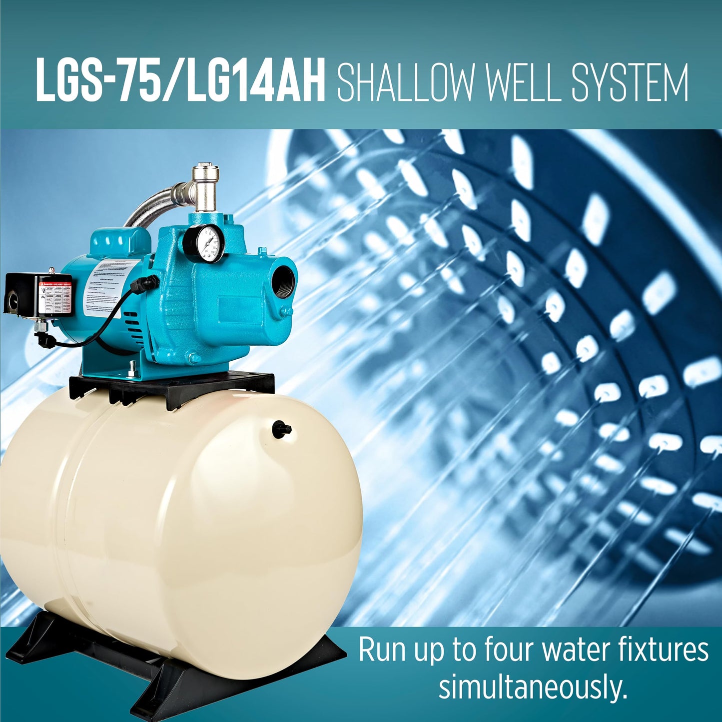 Little Giant LGS-75/LG14AH Dual Voltage (115/230V) 3/4 HP Shallow Well Jet Pump/Tank Combo 16 GPM Cast Iron Pump with 14 Gallon Pressure Tank, Blue/White, 558932