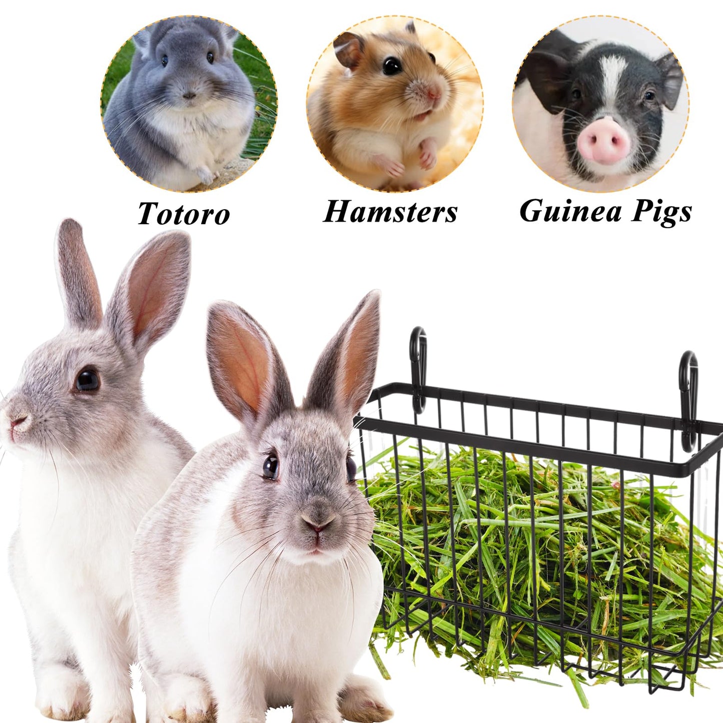EATHEATY 4 PCS Rabbit Hay Feeder, Metal Frame Guinea Pig Hay Feeder, Large Heavy Duty Bunny Hay Rack with Hook for Guinea Pigs, Chinchillas, Small Animals