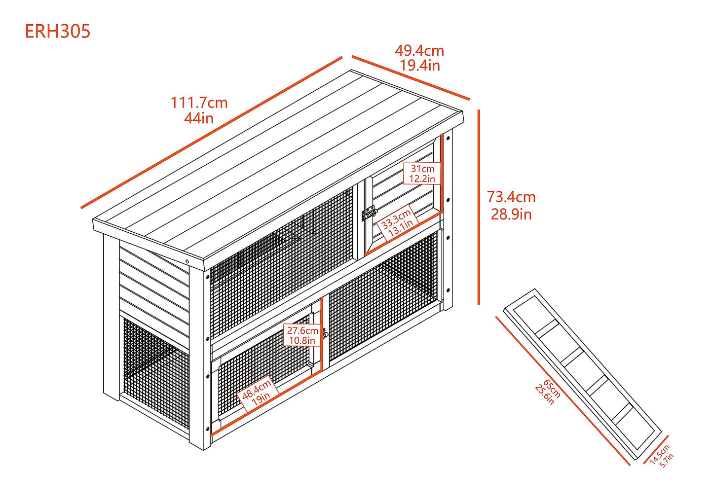 New Age Pet ECOFLEX Columbia Rabbit Hutch - Grey, Dual-Level with Denning Space, Easy Assembly, Moisture & Odor Resistant