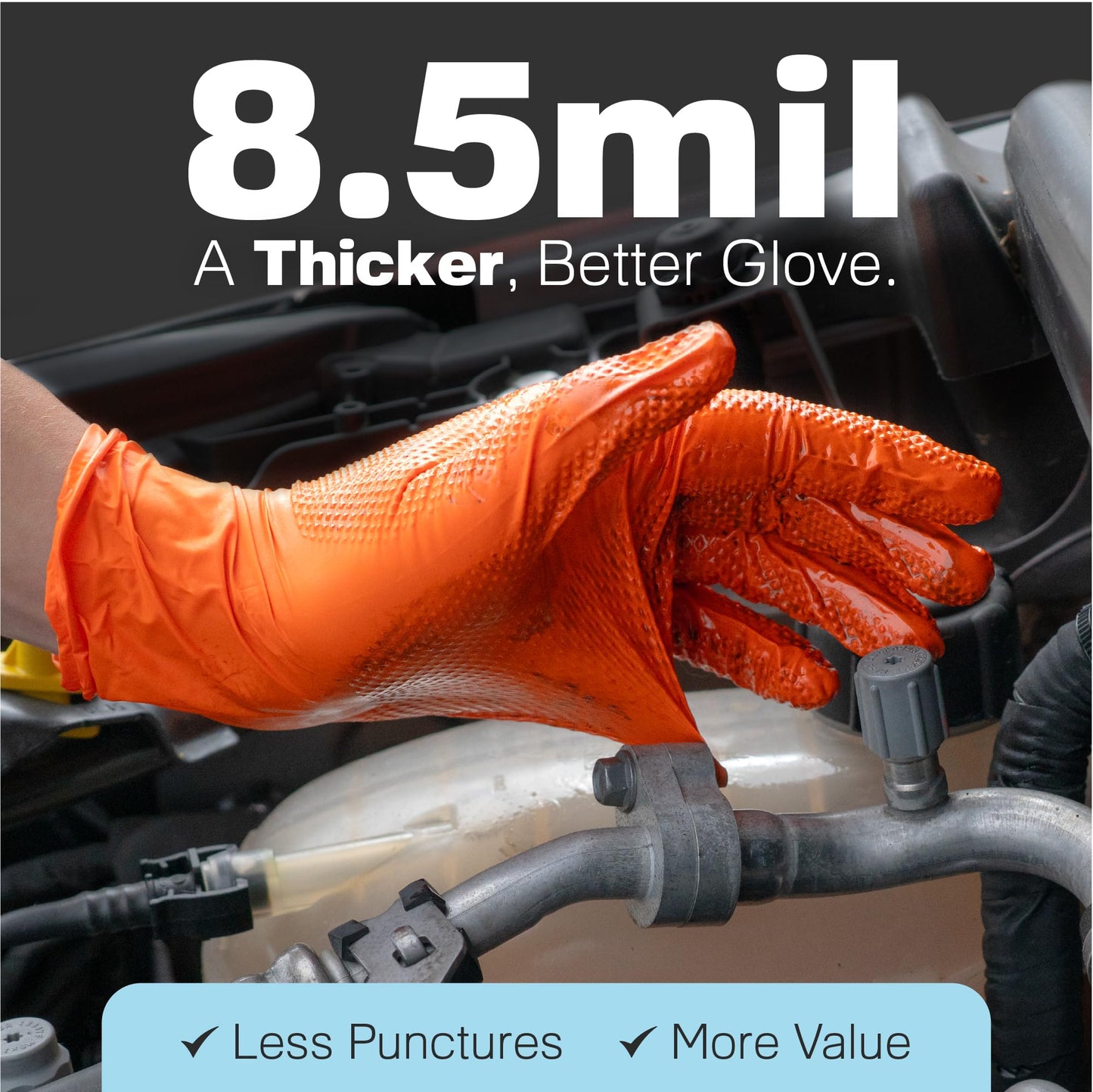 Raxwell Heavy Duty Disposable Orange Nitrile Gloves, X-Large, 8.5 Mil Thick, Raised Diamond Texture, Food Grade & Safe, Auto & Cleaning Nitril Gloves