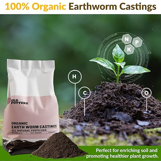 Old Potters Organic Earthworm Casting All-Natural Fertilizer for Indoor and Outdoor Planting, Enhances Root and Overall Health, Revitalizes Soil with Health Microbes, 25 lbs