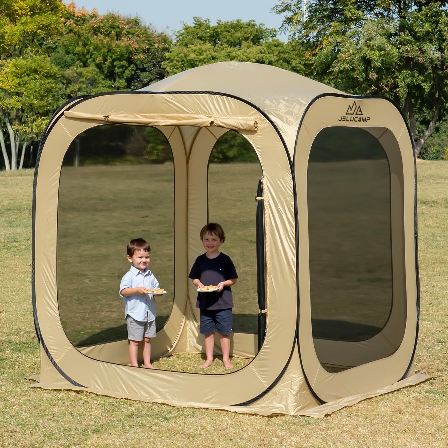 JELUCAMP 6x6 FT Pop Up Screen House Tent - Instant Screened Gazebo Canopy with Mosquito Net, Portable Backyard Tent for 4-6 People, Easy Setup Patio Shelter for Camping, BBQ, Sports & Outdoor